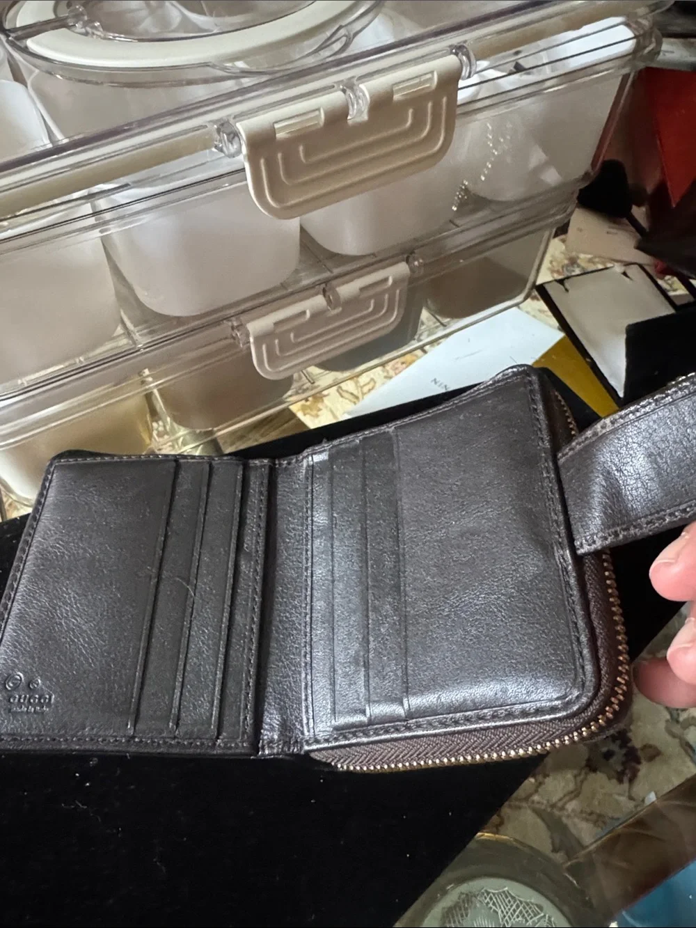 Gucci Black Embossed GG Leather Compact Wallet